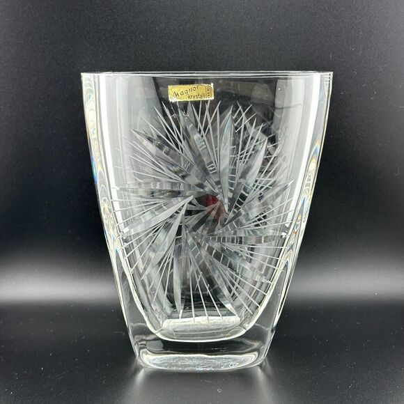 Magnor Krystall Norway Clear Crystal Vase Cut Pinwheel 7" H Thick Walls VTG MCM - Picture 3 of 14